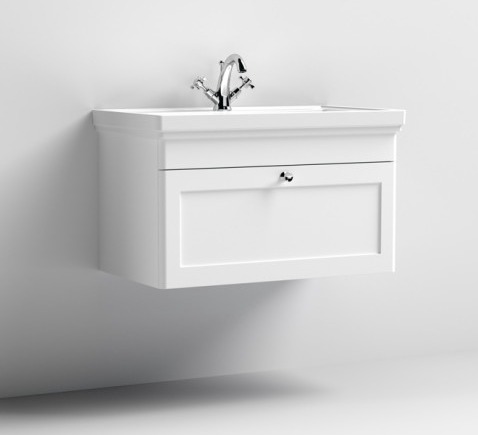 Nuie Classique Satin White 800mm 1-Drawer Wall Hung Unit & Basin